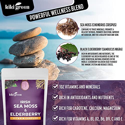 Kiki Green Irish Sea Moss And Sea Moss Elderberry Powder Set Of 2 For Immune Support Mineral Complex #TOP1