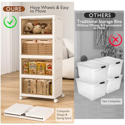 SavvyStor Aufbewahrungsboxen mit Deckel – Aufbewahrungsboxen mit 1 Deckel 23L, 4-stöckige Kunststoff-Aufbewahrungsbox mit Deckel, Kunststoff-Aufbewahrungsschubladen, stapelbare Aufbewahrungsboxen,