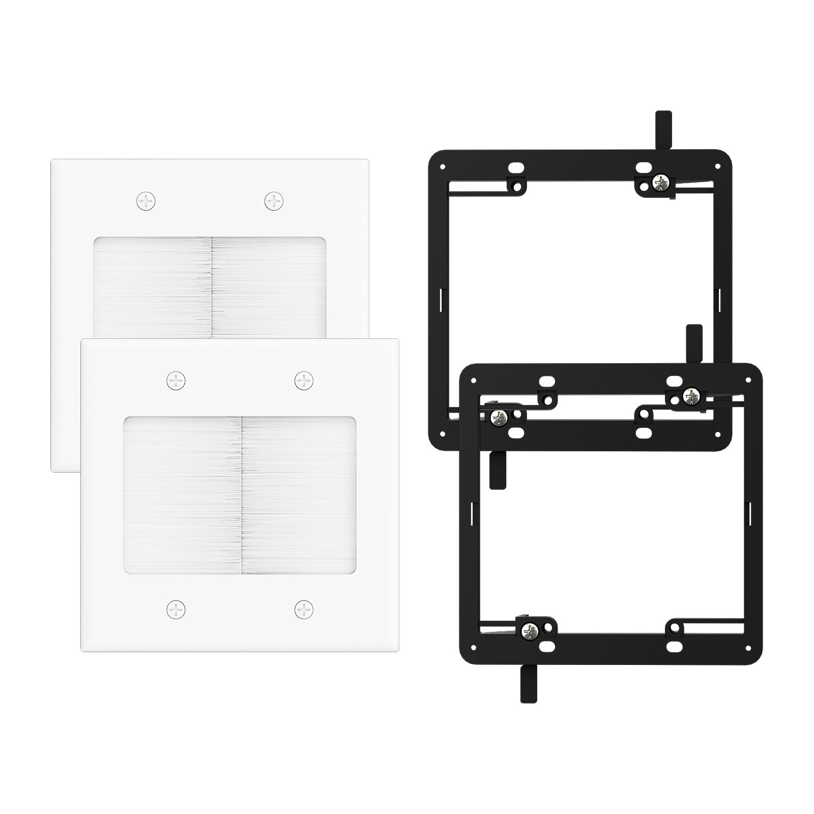 iwillink 2 Gang Brush Wall Plate with Mounting Bracket, Pass Through Wire Hider for Cable Management, Ethernet Cables, HDMI Cables and Home Theater Systems, 2 Pack