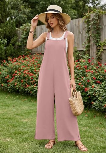 Ekouaer Overalls for Women Loose Wide Leg Jumpsuits Casual One Piece Floral Boho Outfits Baggy Jumpers Comfy Summer Rompers Dirty Pink XXL — view 2