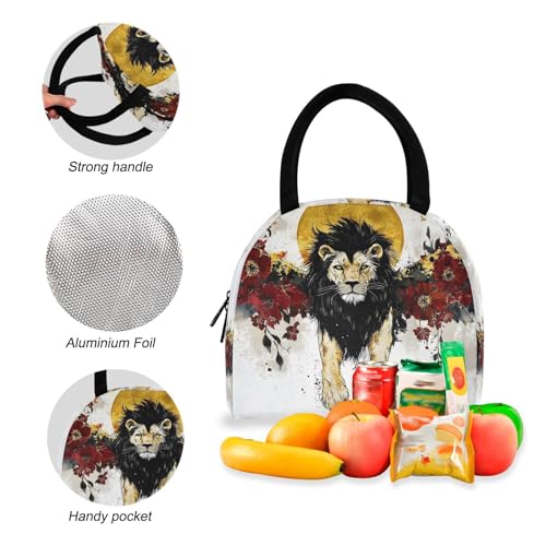 Lion with Wings Print Backpack Set with Lunch Bag, Large Capacity Travel Backpacks and Lunch Box Insulated for Commute Hiking Picnic4
