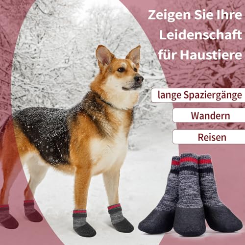 Voarge 4 Stück Hundesocken mit rutschfesten, Socken für Hunde Verstellbarer, wasserdichte Antirutschsocken für kleine, mittlere und große Hunde, L