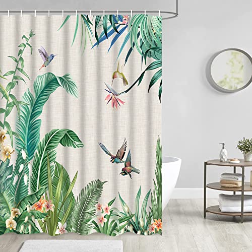 Alishomtll Tropical Plant Shower Curtain, Spring Flower Shower Curtain Sets With 12 Hooks, Green Leaves Shower Curtain, Hummingbird Shower Curtain, Waterproof Shower Curtains For Bathroom #TOP2