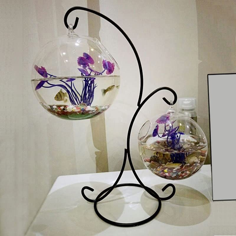 HIHELO Aquarium Bureau créatif Petit Aquarium écologique Rond en Verre Transparent en Verre Or Petit Aquarium