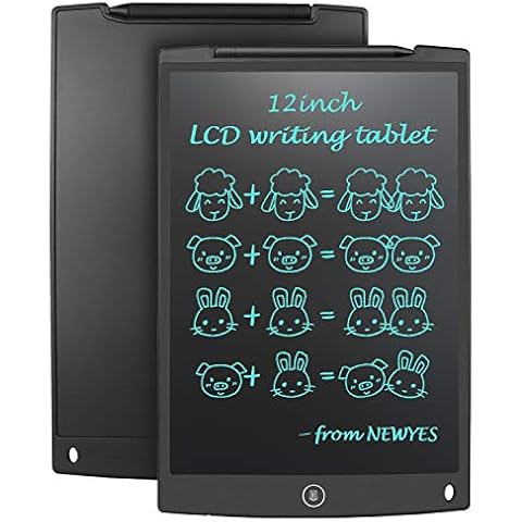 NEWYES LCD Writing Board 12 Inch Drawing Board with 2 Magnets, 1 Pen, Painting for Children, Children's Toy from 1 Year, Girls Gifts 7 Years, Black Cover