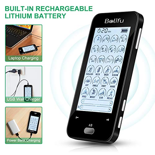 Belifu Dual Channel TENS EMS Unit 24 Modes Muscle Stimulator for Pain Relief Therapy, Electronic Pulse Massager Muscle Massager with 10 Pads, Dust-Proof Drawstring Storage Bag,Fastening Cable Ties…
