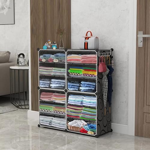 Image of AYSIS Plastic Foldable Wardrobe - 12-Shelf 4-Door Storage Rack for Clothes, Kitchen Cupboard (Black, 44 Cm x 158 Cm x 32 Cm)