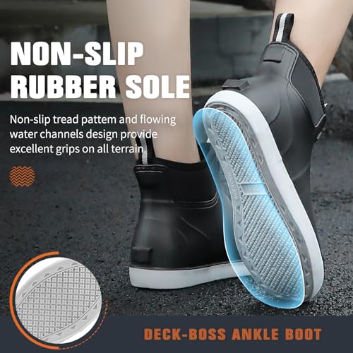 Image of Mens Deck Boots, Saltwater Fishing Booties Rubber Waterproof Ankle Rain Boots, High-performance Footwear Chelsea Boots for Gardening Fishing Boating Camping Sailing