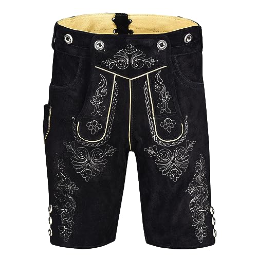 Men Lederhosen - Authentic Lederhosen - Leather German Lederhosen for Men, Oktoberfest Outfit - Black4