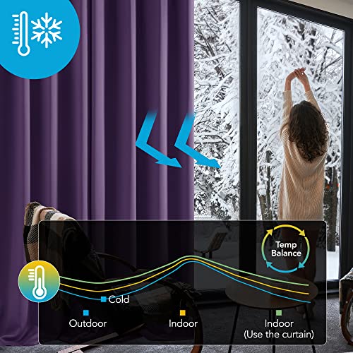 Image of Deconovo Bedroom Eyelet Curtains Thermal Insulated Noise Reducing Ring Top Blackout Curtains for Livingroom Purple 46x63 Inch 2 Panels