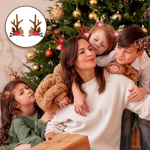 Image of 8 Pairs Christmas Hair Clip, Reindeer Antlers Headband Hairpins Antlers Ears Hair Accessory Cute Hairpins Christmas Hair Accessorieswith Plush Ball, for Yule Party