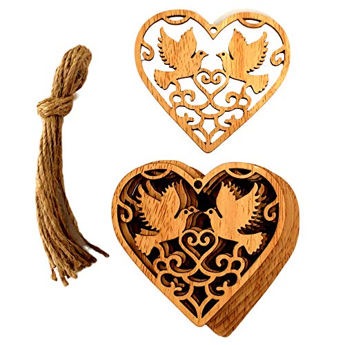 Baugger - 10pcs coração de madeira oco pássaros pendurados ornamentos para festa de casamento diy de