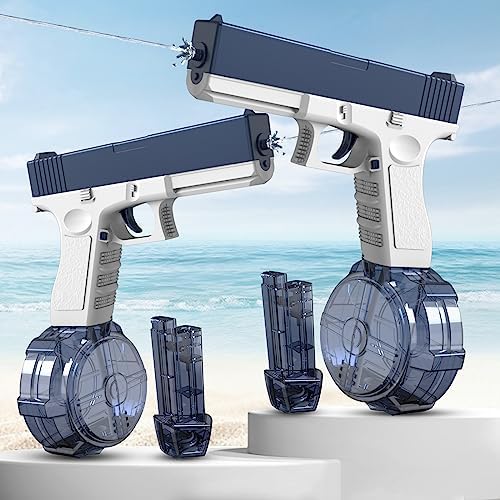 2pcs Electric Water Gun – Range 32 Ft, High Capacity Automatic Water Blaster Toy, Squirt Water Guns for Kids Adults Summer Pool Beach Party (Blue)