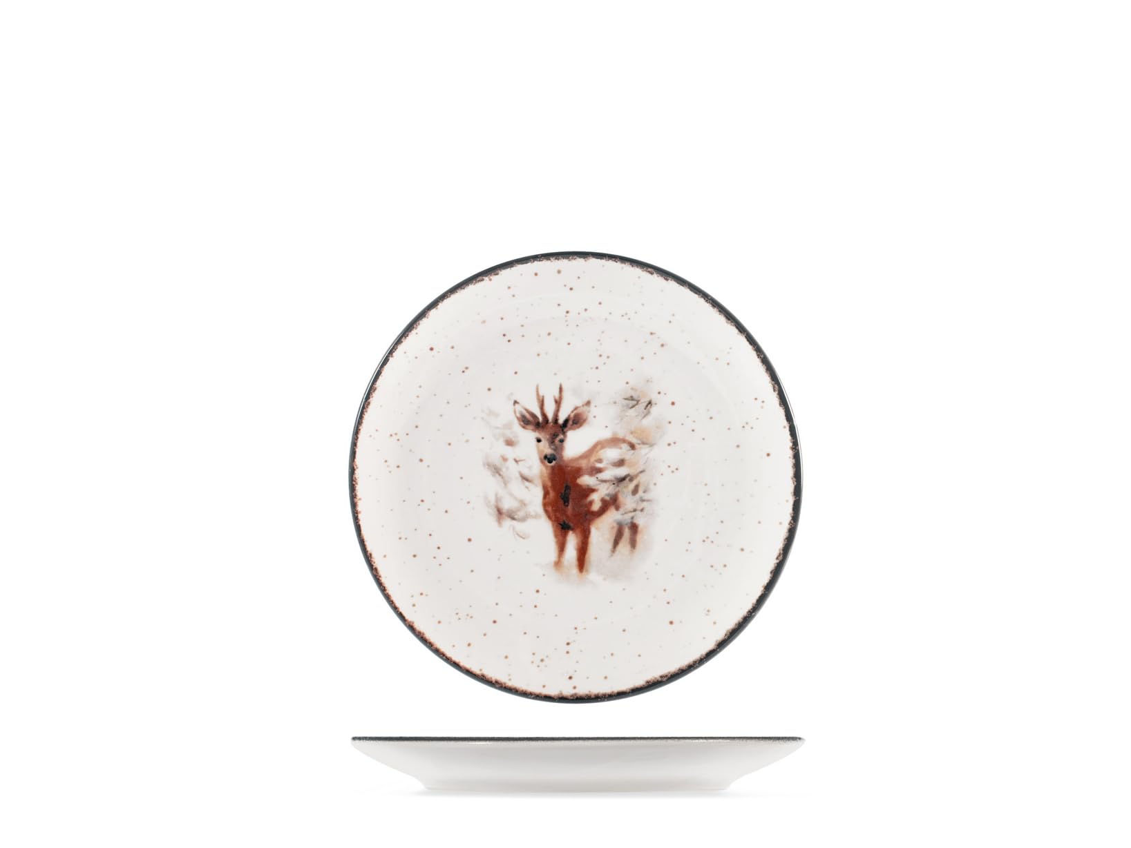 H&H Service de Table Noël 18 Pièces Fairytale Charm en Grès - Assiettes Plates, Creuses et à Dessert - Illustrations Élégantes Inspirées des Paysages Hivernaux et des Animaux de la Forêt