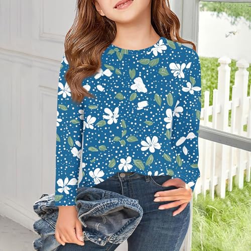 Girls Long Sleeve Floral Print T-Shirt Soft Lightweight Casual Crewneck Top Cute Spring Fall Blouse for Kids3