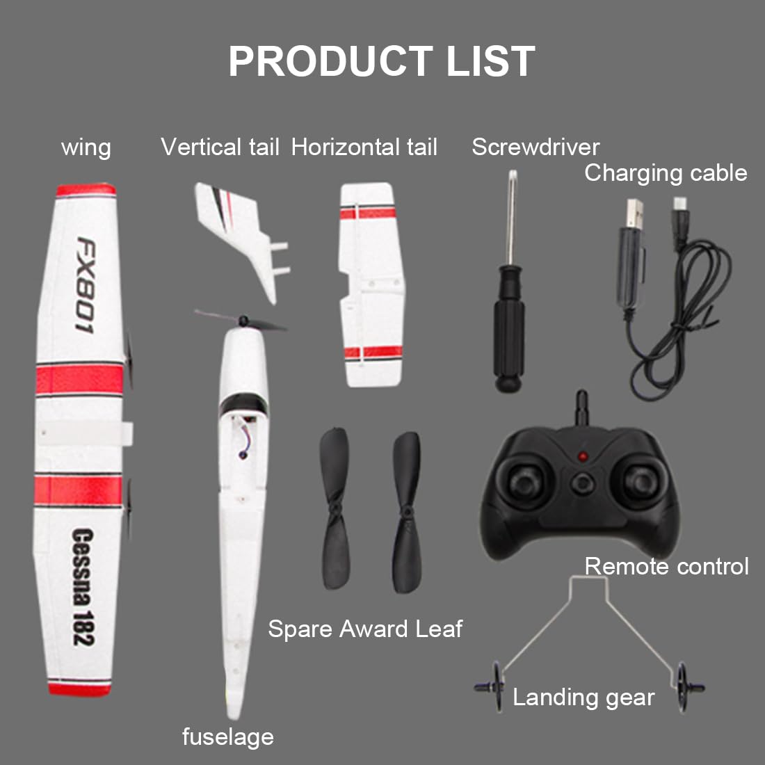 FX-801 Cessna 182 - Aereo radiocomandato elettrico da 2,4 GHz, adatto ai principianti, a lungo termine, materiale EPP per voli all'aperto, ideale per principianti, regalo per adulti, RTF