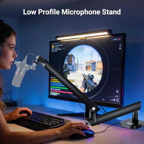 Image of NEEWER Low Profile Mic Boom Arm Desk Mount, Microphone Boom Arm with 360 Ball Head & Cable Management Channels, 1 /4 inch 3 /8 inch 5 /8 inch Threads for Podcast Streaming Gaming Recording, Max Load 3.3 lb, MS007