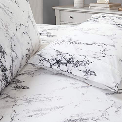 Elegant Comfort Luxury Ultra-Soft 2-Piece Pillowcase Set - 1500 Premium Hotel Quality Microfiber Double Brushed - Wrinkle Resistant, Standard/Queen, Marble Pattern White
