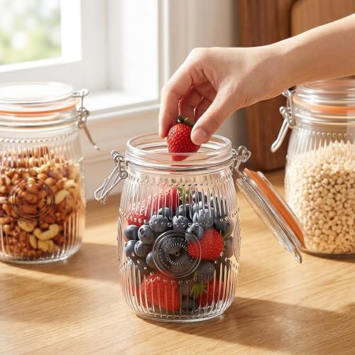 Image of Amzcku Wide Mouth Vintage Mason Jars with Airtight Lid 32oz Canister 6-Pack