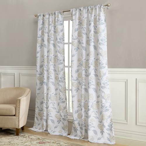Laura Ashley Hydrangea Window Curtains with Rod Pocket, 84-inch Length, 2 Panels Set, Canvas Light Filtering, Taupe