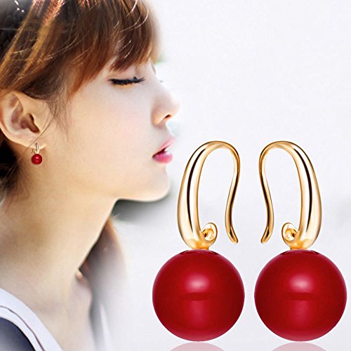 Charming Earrings Drop Simulated Pearl Hook 12MM Red Earrings for Women3