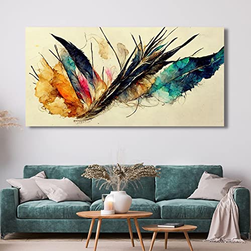 Toile plume aquarelle KEBIA pour habiller un grand mur vide de salon