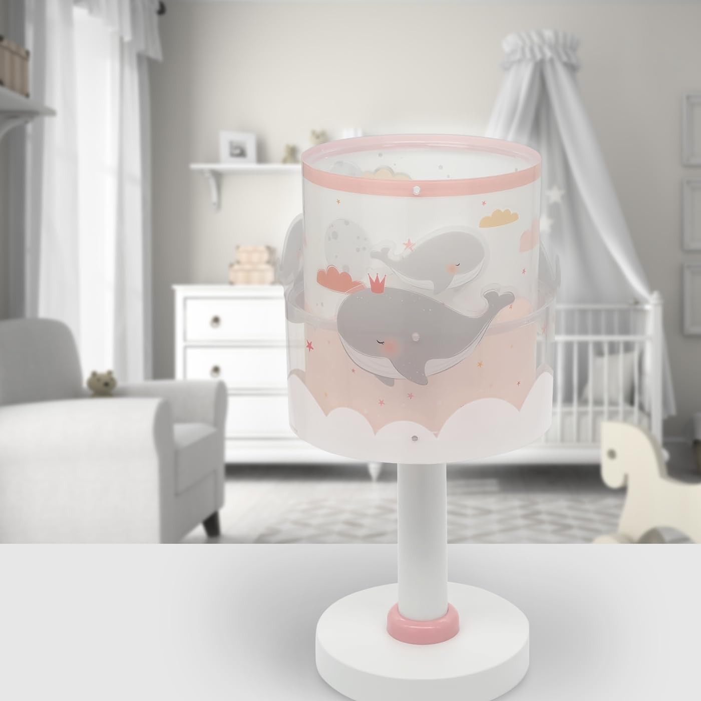 Dalber Kinder Tischlampe Nachttischlampe kinderzimmer Whale Dreams Wale Rosa Tiere, 61171S, E14