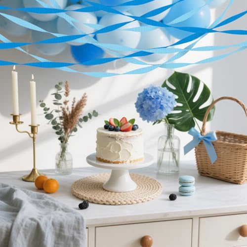 Image of 4 Crepe Paper Streamers Rolls, 328ft Pack of Blue and Light Blue Crepe Paper for Birthday Wedding Baby Bridal Shower Decorations Christmas Craft Supplies (1.8 inch x 82 ft /Roll)