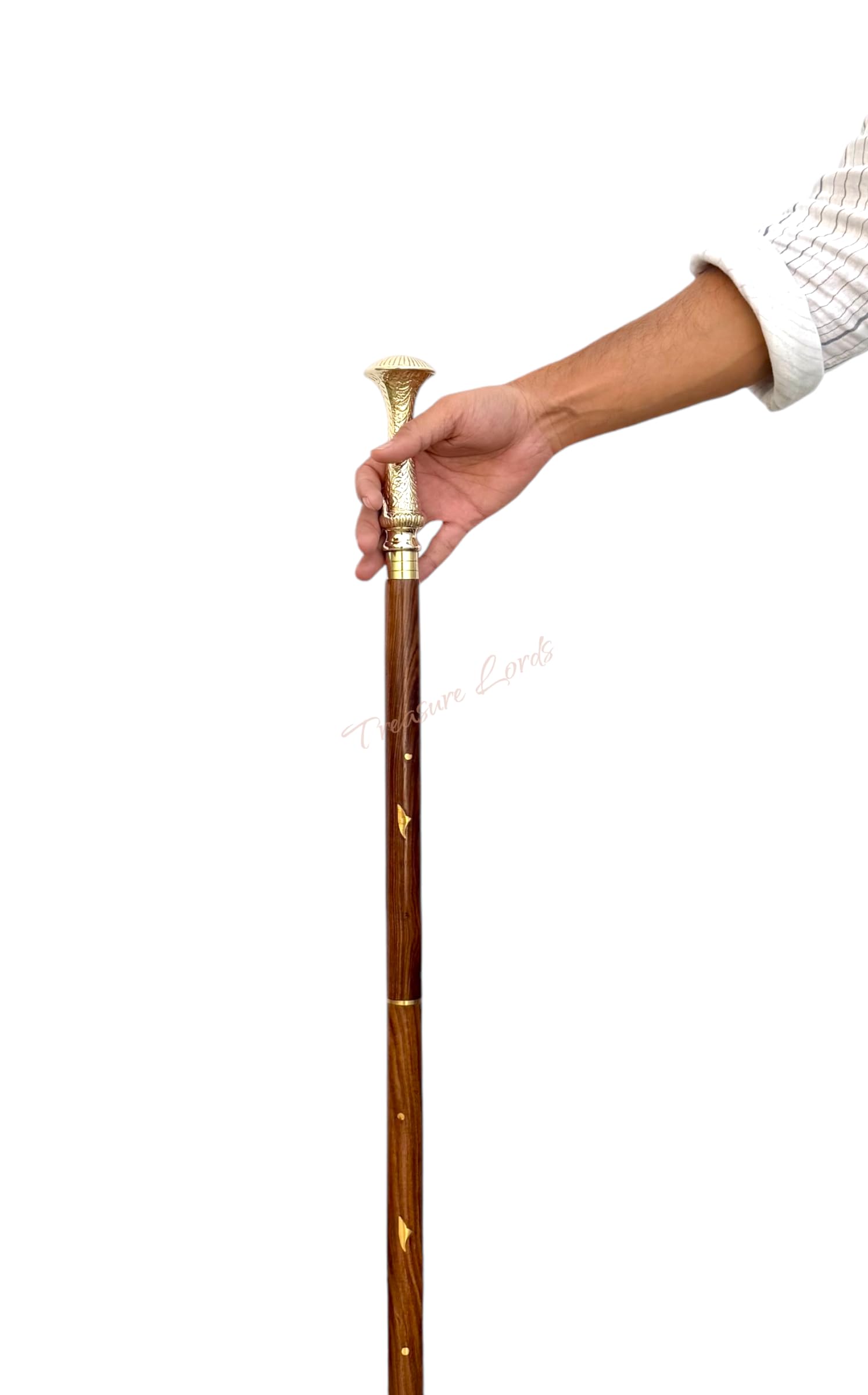 Bastón con mango de latón, bastón de madera victoriano, bastón de disfraz, bastón de Halloween, duradero, 3 plegables