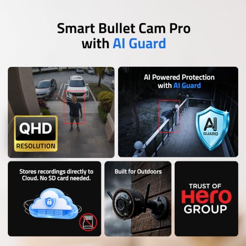 Image of Qubo Smart Outdoor 3MP [2K] WiFi Bullet Camera by Hero Group | Color NightPulse Vision | CCTV cam | AI Person Detection | Smart Spotlight | IP66 Weatherproof | Made in India
