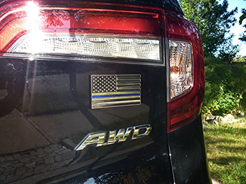 Image of Thin Blue line USA Police Flag Black Chrome Plastic car Track Emblem 3D Decal 4 inch x 2.25 inch