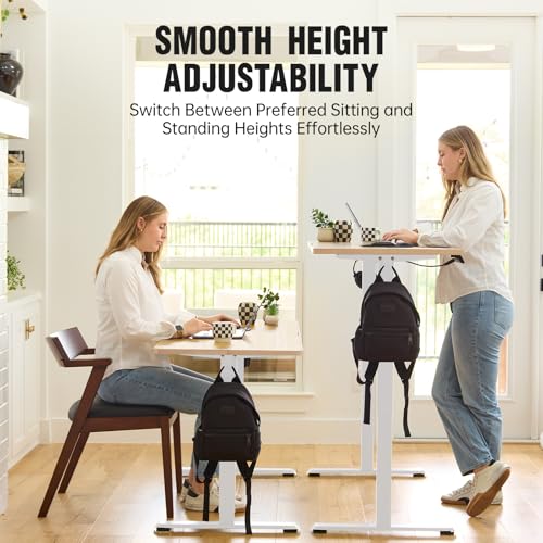 Image of Veken 47.2 Inch Electric Standing Desk, Height Adjustable Sit Stand Up, Wood Desktop, Work Home Office Computer PC Desks, Gaming Writing Study Bedroom Rising Table, Nature