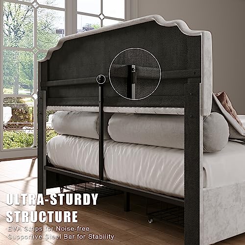 Papajet Queen Size Bed Frame With 4 Drawers And Adjustable Headboard, Upholstered Platform Bed With Mattress Foundation Wooden Slats Support, No Box Spring Needed, Light Grey #TOP7