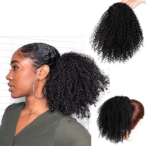 Feccile Synthetic Curly Ponytail Afro Kinky Hair Extension Drawstring Ponytail Puff Chignon Wig Small Volume Fluffy Big Hair Bag Ponytail Wig