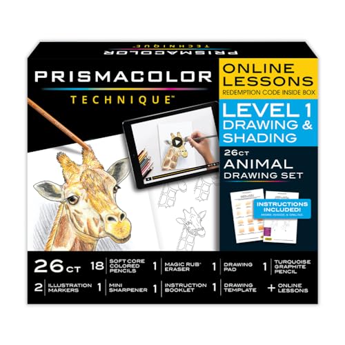 Prismacolor Technique, Art Supplies with Digital Art Lessons, Animal Drawings Set, Level 1, How to Draw Animals with Colored Pencils, Graphite Pencils, and More, Fox Drawing Lesson, 26 Count