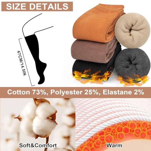 YSense Warm Knee High Socks for Women 5 Pairs, Thermal Womens Cotton Long Casual Thick Winter Gifts Socks for Hiking Skiing3