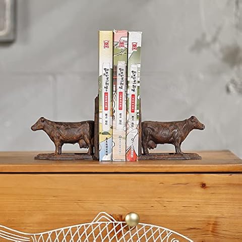 Phaxth Cow Bookends Decorative, Farmhouse Antique Book Ends, Set of 2 Cover