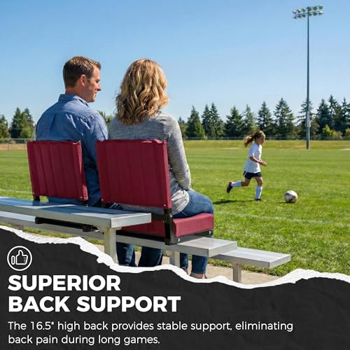 Image of SPORT BEATS Stadium Seats with Back Support Bleacher Chairs with Back and Cushion Thick Padded Bleacher Seats Includes Shoulder Strap Maroon 2pcs Regular - 17 inch W x 12 inch D x 16.5 inch H