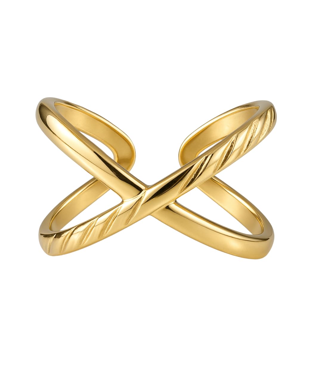 Damenring Gold – Verstellbarer Ring aus Edelstahl 18K vergoldet, breiter Kreuzring, offenes mehrreihiges Design, modern und minimalistisch, wasserbeständig und langlebig, Geschenk für Frauen mit Box