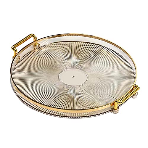 Llazsybz Plateau de Service de Luxe, avec Poignées, Présentoir Multifonction Décoratif pour Cosmétiques, Parfums, Maquillage, Bijoux, pour Salon, Or Clair