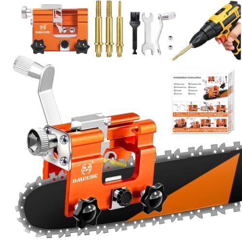 Image of Portable Chainsaw Sharpener Jig Kit, Hand Crank Sharpening Tool with 3 Sharpening Burrs Cleaning Brush, Chain Saw Blade Sharpener Accessories for Electric Chainsaw, Gardening