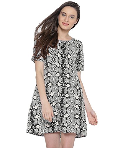 Image of Sera Women White & Black Printed A-Line Dress
