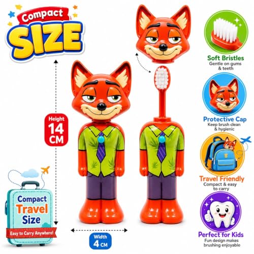 Image of Kids Rabbit Character Toothbrush with Soft Bristles and Protective Cap, Cute Animal Theme, Travel Friendly, for Boys and Girls, Inspired by Zootopia