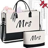 Picture of BAGAIL Initial Tote Bag, Personalized Birthday Gifts for Women, Teacher, Friends, Mom, Wedding, Monogrammed Beach Bag(Ivory-2pcs, Mrs)
