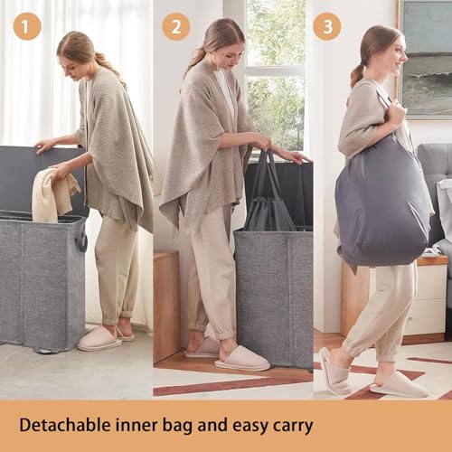 Panier à linge grande capacité avec couvercle et double compartiment