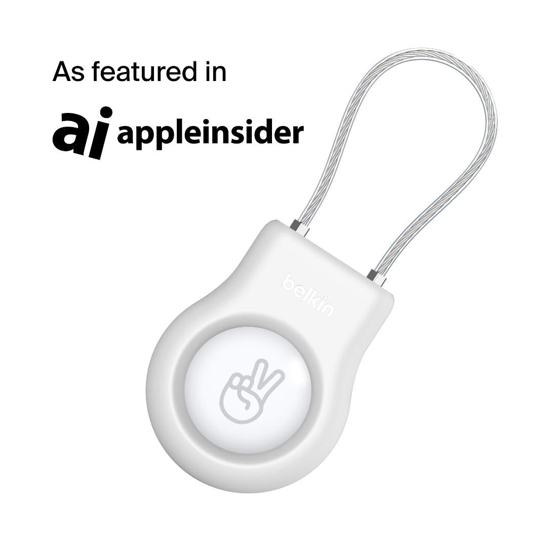 Belkin Apple AirTag Secure Holder With Wire Cable - AirTag Holder - Lock & Protect Air Tags In Durable Scratch Resistant Case - Protective AirTag Keychain Accessory For Keys, Luggage & More – White