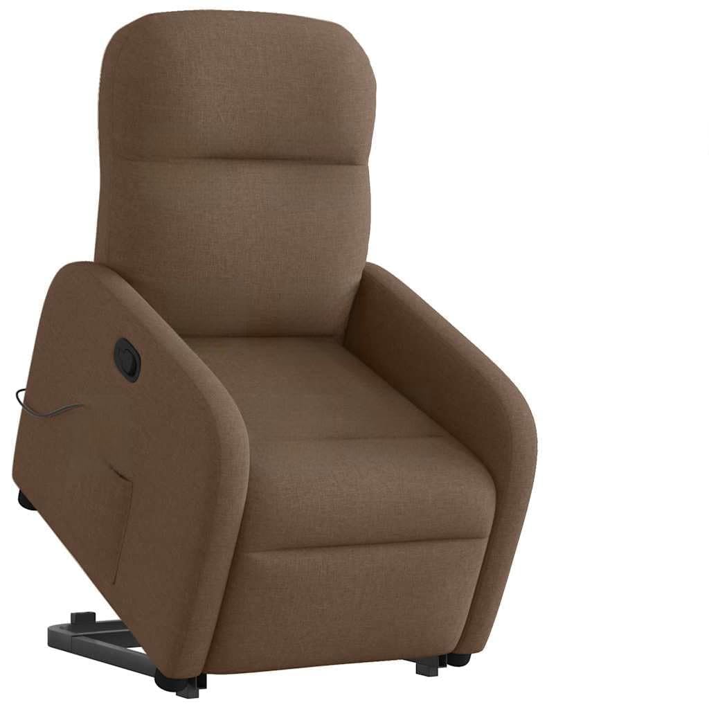 Poltrona massaggiante con supporto per alzarsi, tessuto marrone, poltrona relax elettrica con massaggio a 6 punti, funzione di riposo manuale, comoda poltrona lounge per soggiorno, camera da