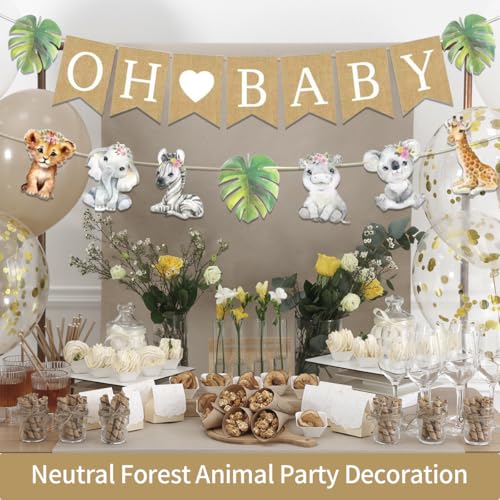 Image of Weecent Pre-Strung 6ft Burlap Oh Baby Banner for Safari Baby Shower Decorations Jungle Animals Girls Gender Reveal Party Decor