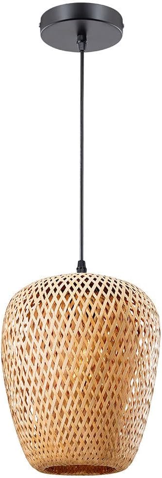 OnlyZoo Landelijke Bamboe Kroonluchter Handgeweven Rotan Drop Lights, Eenvoudige Hout Art Hanglamp, Rieten Lampenkap Met E27 Lampen, Villa Slaapkamer Gang Verlichting