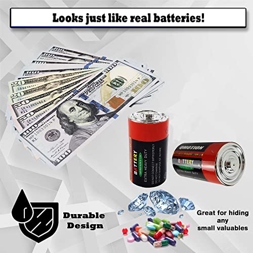 Fake D Battery Safe - (2 Pack) Realistic Looking Batteries For Hiding Money Jewelry Cash Small Valuables | Hidden Stash Secret Storage Safe Vault Diversion Safes Hide Stuff Container (Generic) #TOP4